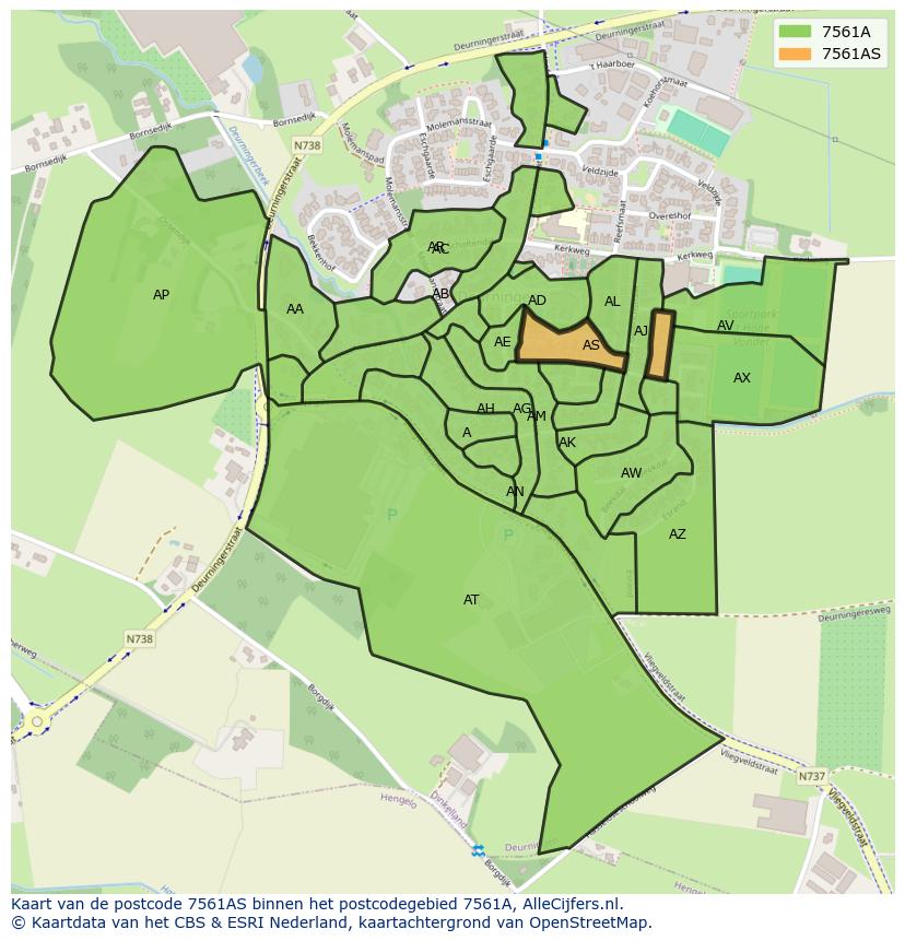 Afbeelding van het postcodegebied 7561 AS op de kaart.