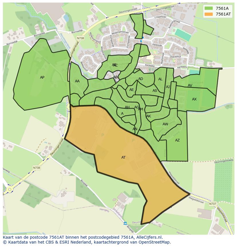 Afbeelding van het postcodegebied 7561 AT op de kaart.