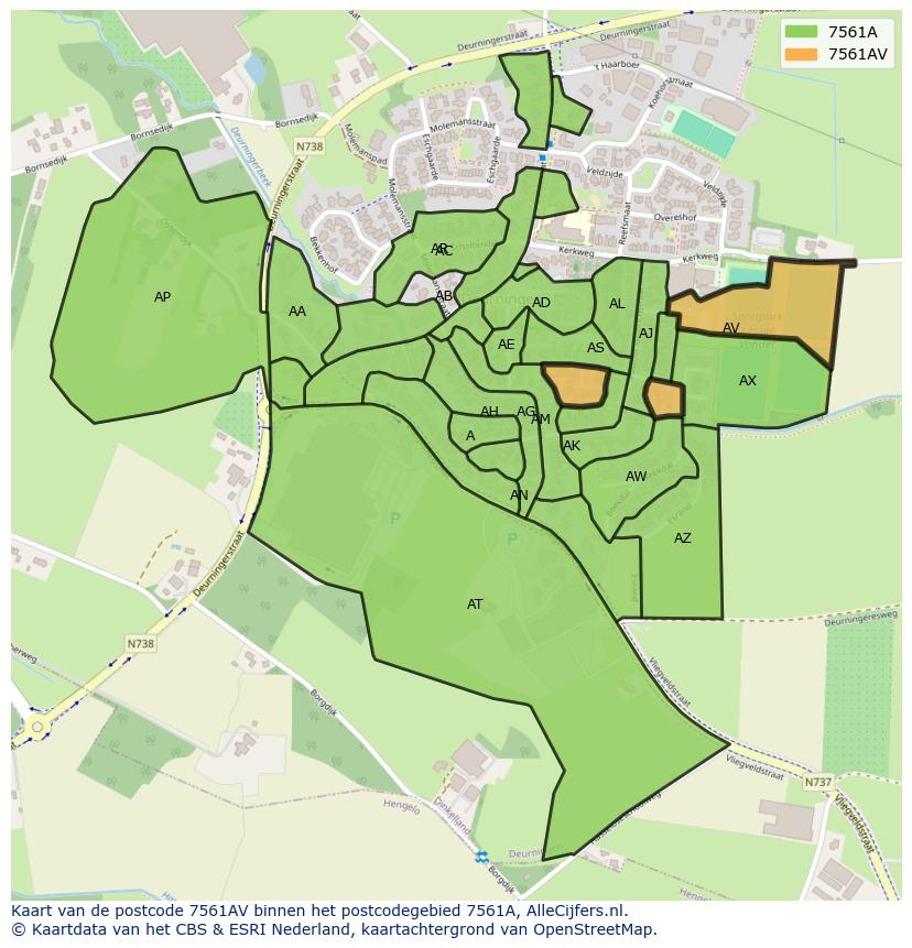 Afbeelding van het postcodegebied 7561 AV op de kaart.