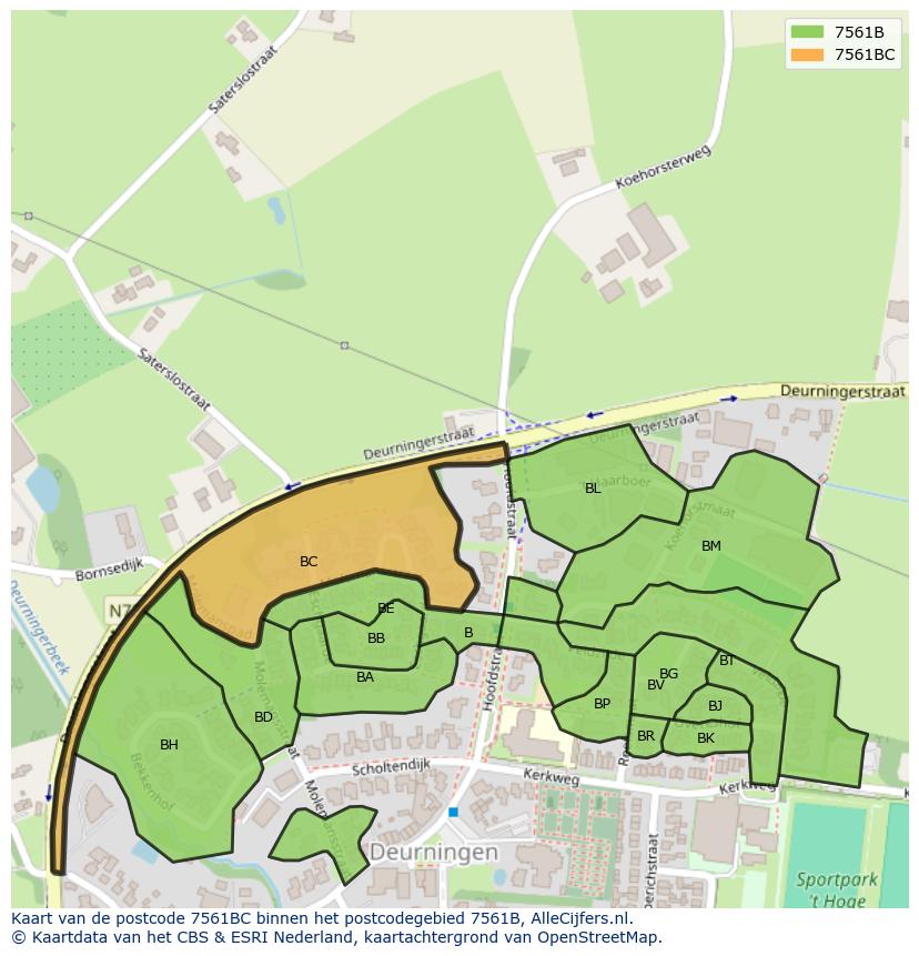 Afbeelding van het postcodegebied 7561 BC op de kaart.