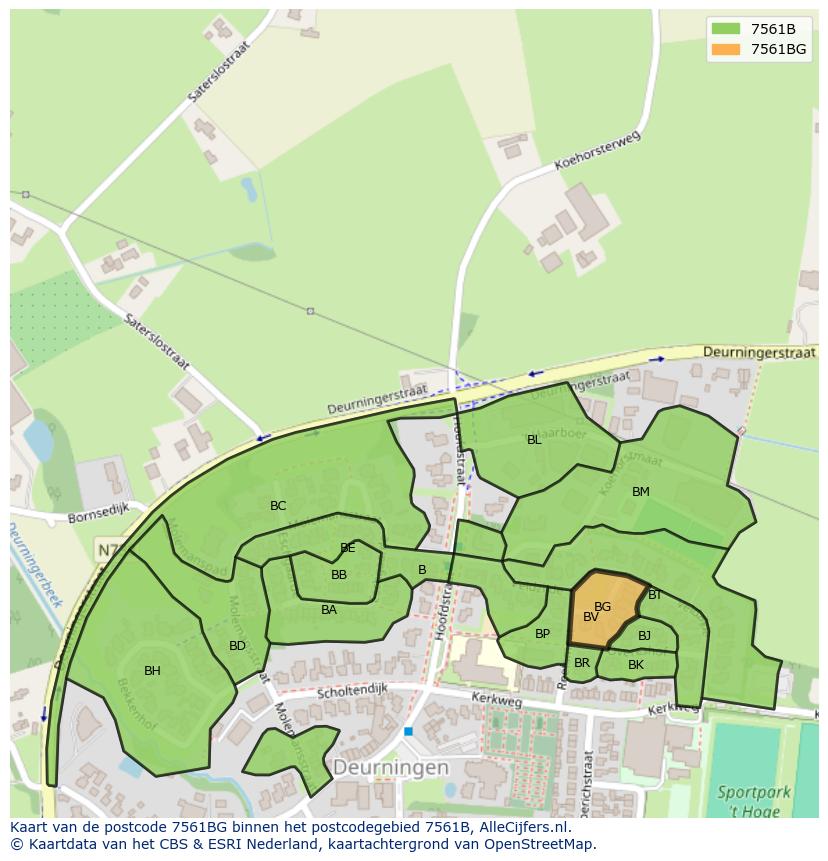 Afbeelding van het postcodegebied 7561 BG op de kaart.