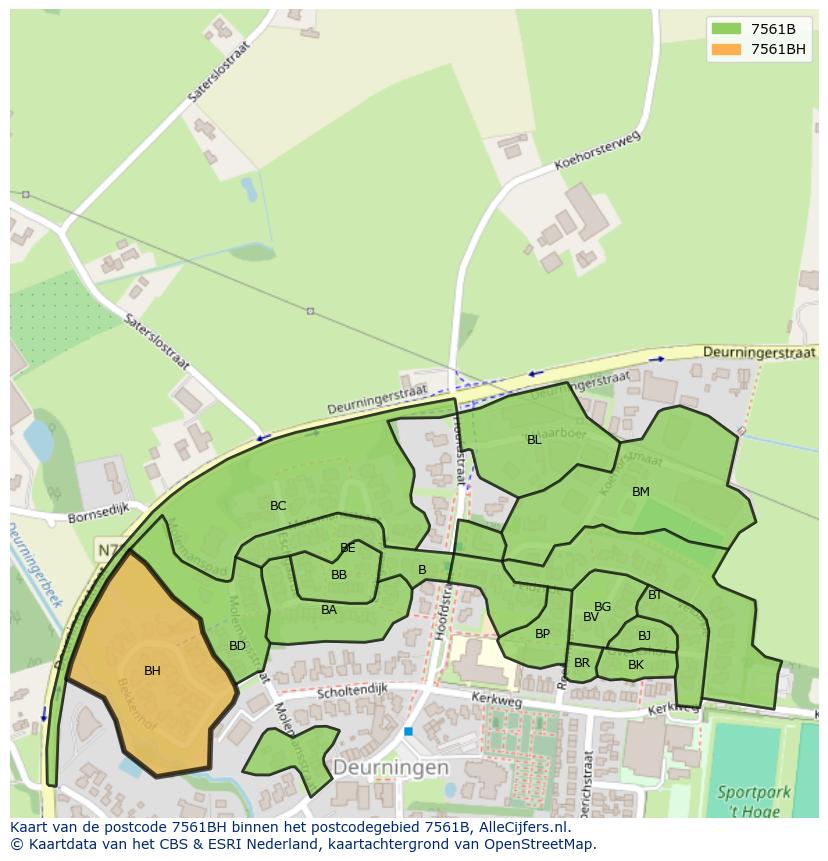 Afbeelding van het postcodegebied 7561 BH op de kaart.