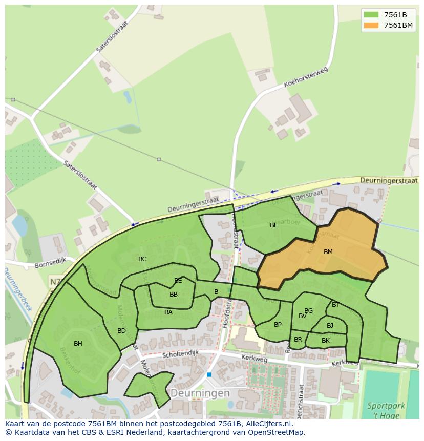 Afbeelding van het postcodegebied 7561 BM op de kaart.