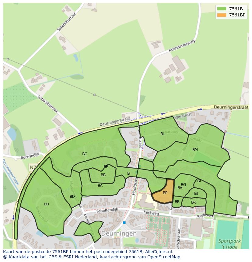 Afbeelding van het postcodegebied 7561 BP op de kaart.