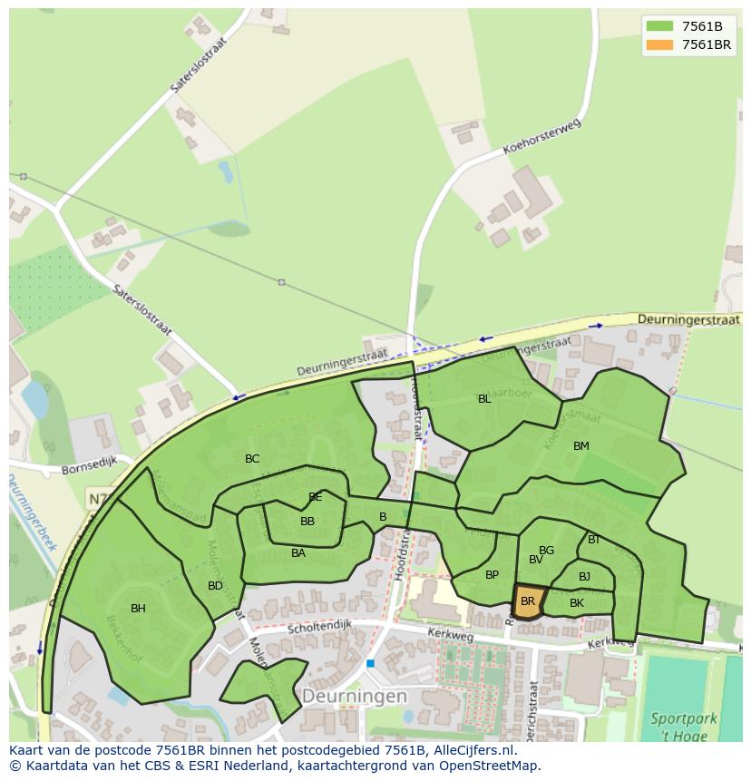 Afbeelding van het postcodegebied 7561 BR op de kaart.