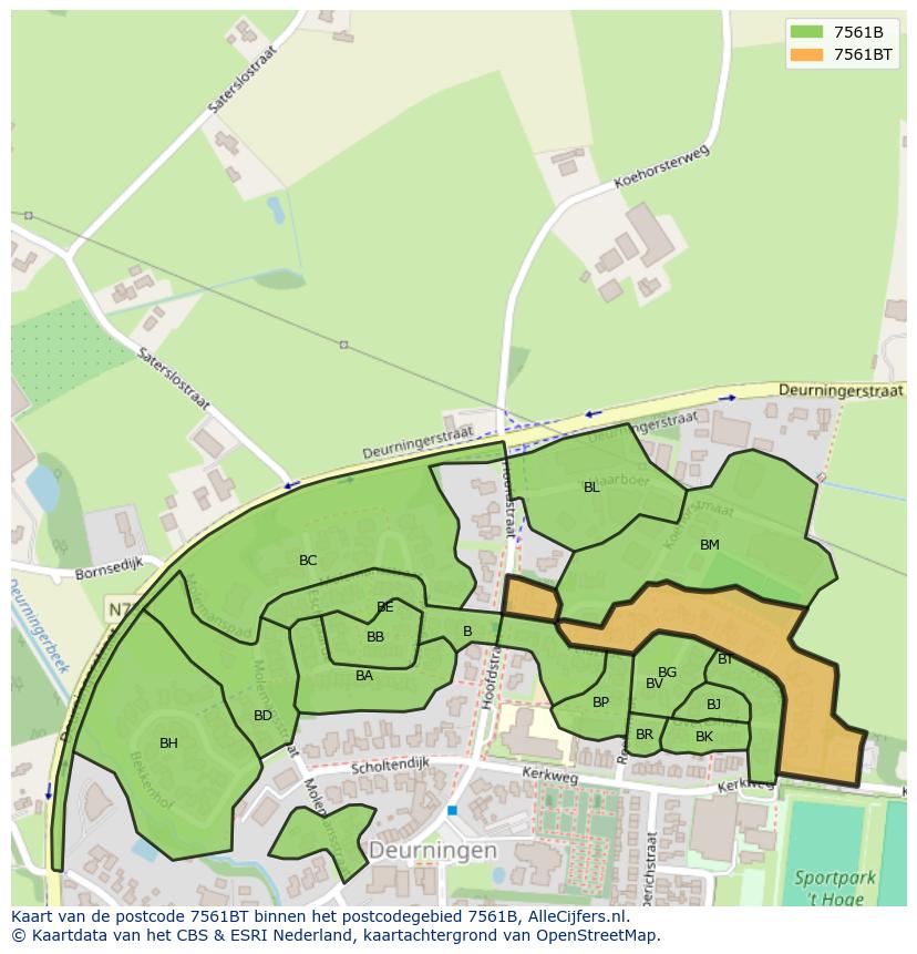 Afbeelding van het postcodegebied 7561 BT op de kaart.