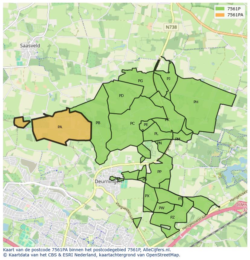 Afbeelding van het postcodegebied 7561 PA op de kaart.