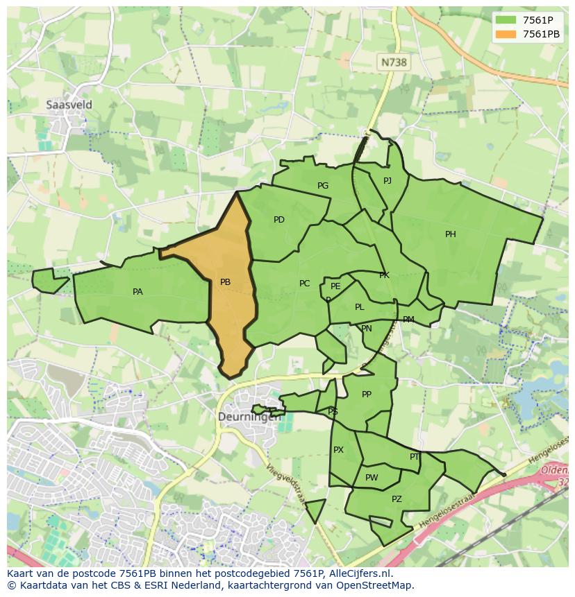Afbeelding van het postcodegebied 7561 PB op de kaart.