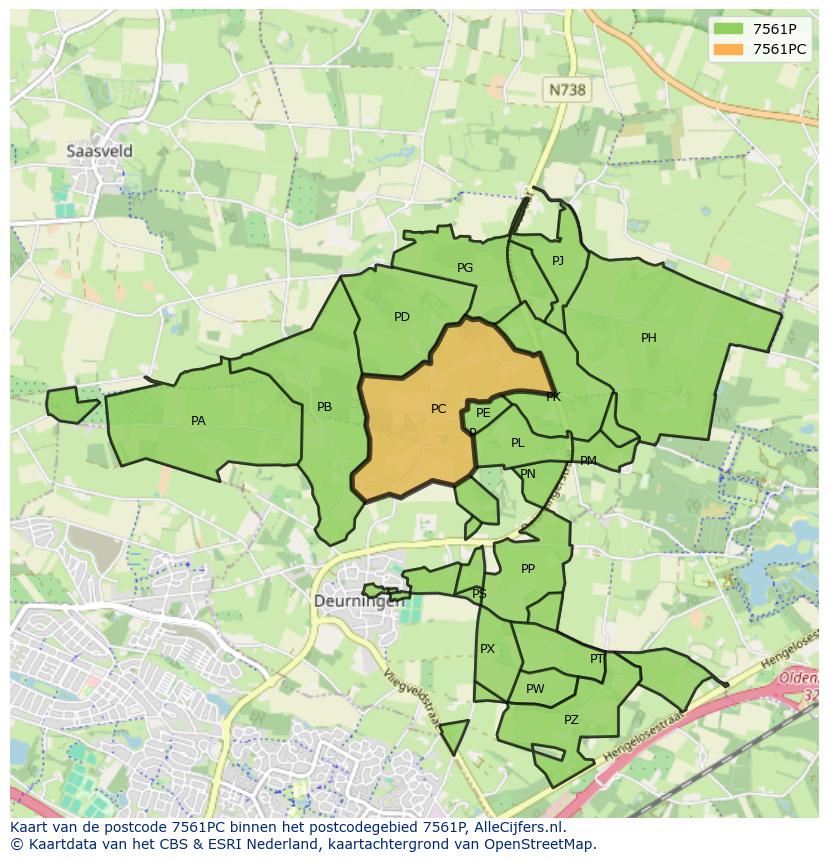 Afbeelding van het postcodegebied 7561 PC op de kaart.