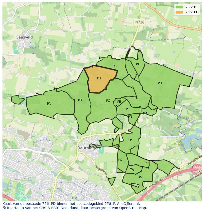 Afbeelding van het postcodegebied 7561 PD op de kaart.