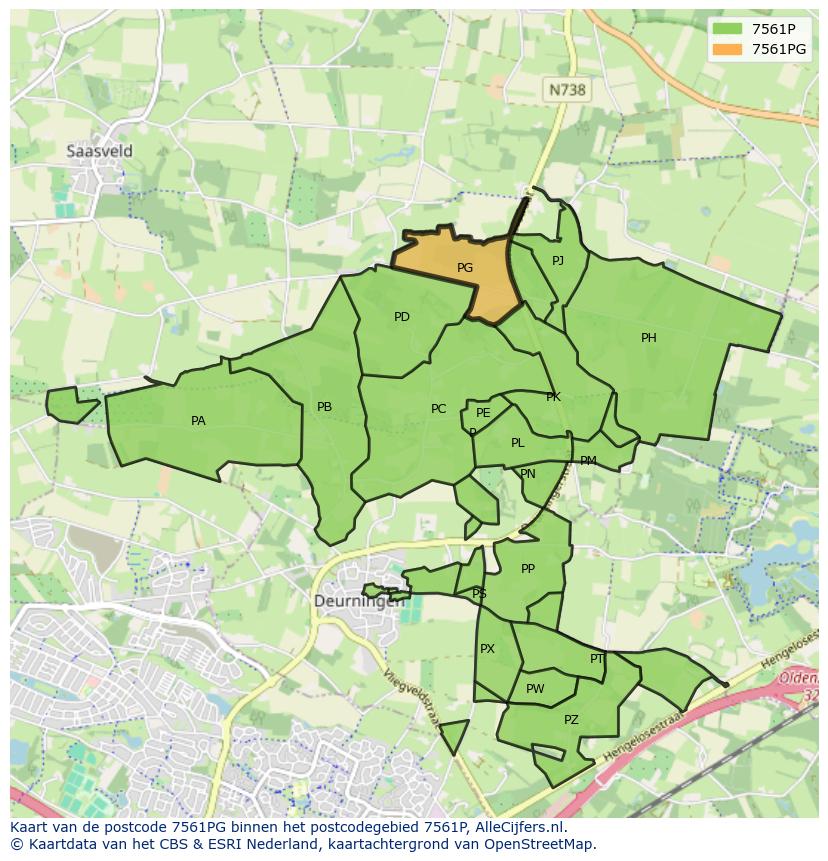 Afbeelding van het postcodegebied 7561 PG op de kaart.