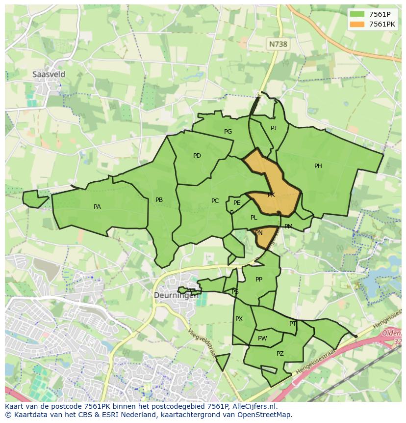 Afbeelding van het postcodegebied 7561 PK op de kaart.