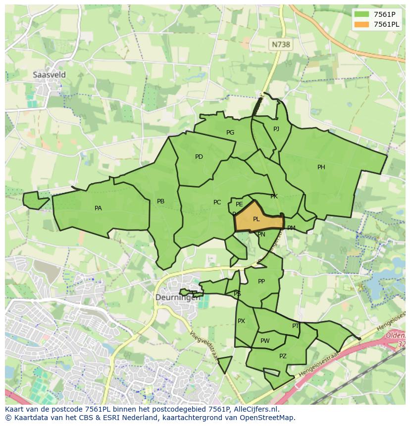 Afbeelding van het postcodegebied 7561 PL op de kaart.