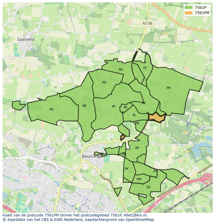 Afbeelding van het postcodegebied 7561 PM op de kaart.