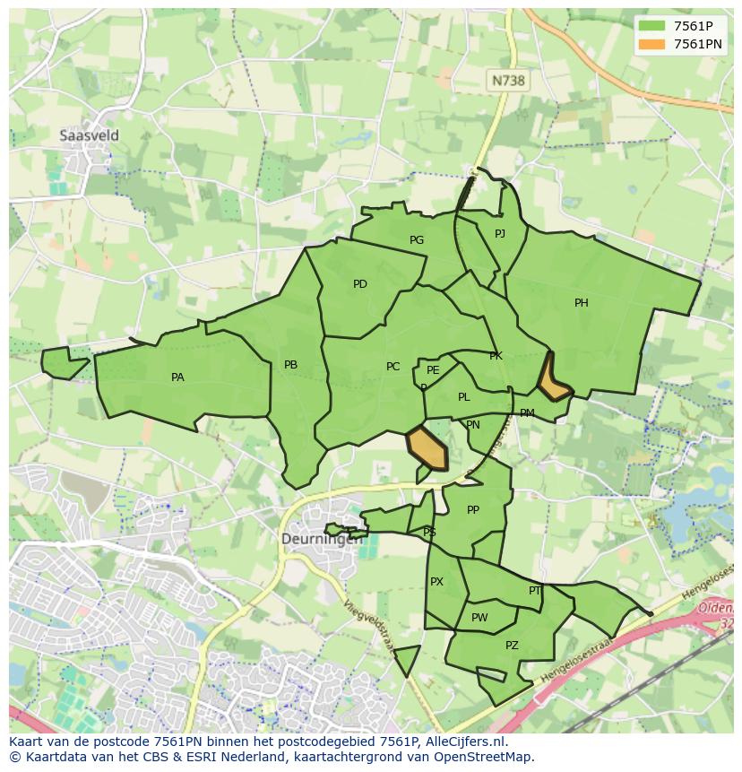 Afbeelding van het postcodegebied 7561 PN op de kaart.