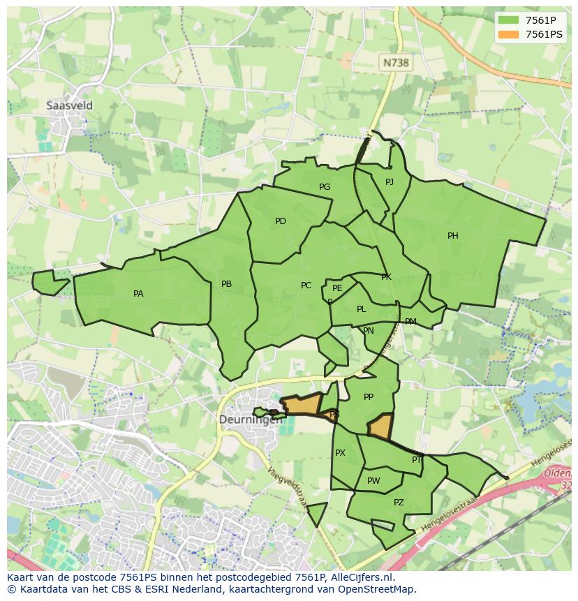 Afbeelding van het postcodegebied 7561 PS op de kaart.