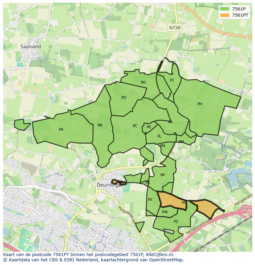 Afbeelding van het postcodegebied 7561 PT op de kaart.