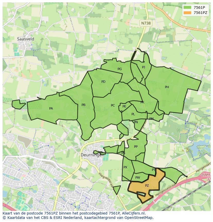 Afbeelding van het postcodegebied 7561 PZ op de kaart.