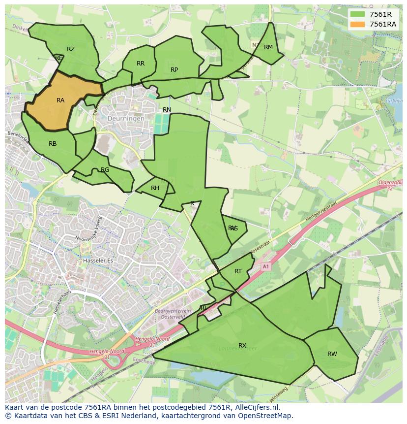 Afbeelding van het postcodegebied 7561 RA op de kaart.