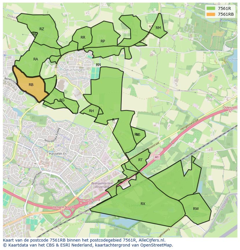 Afbeelding van het postcodegebied 7561 RB op de kaart.