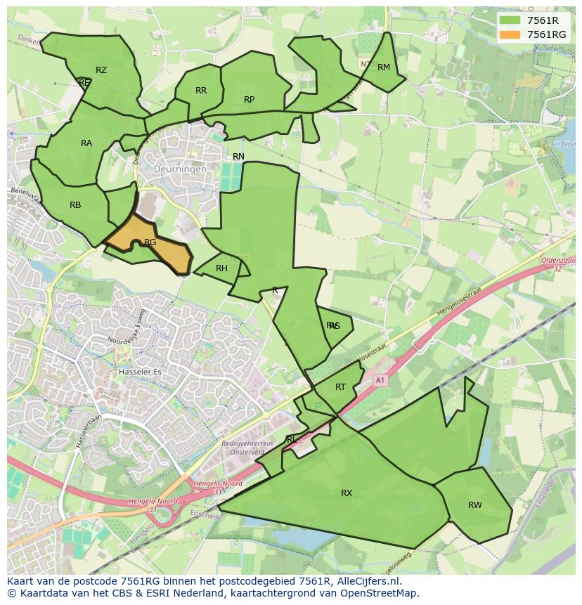Afbeelding van het postcodegebied 7561 RG op de kaart.