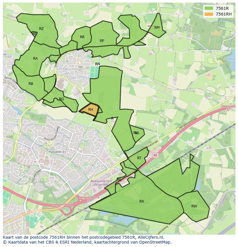Afbeelding van het postcodegebied 7561 RH op de kaart.