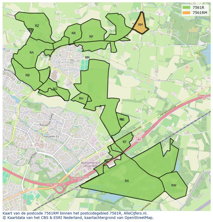 Afbeelding van het postcodegebied 7561 RM op de kaart.