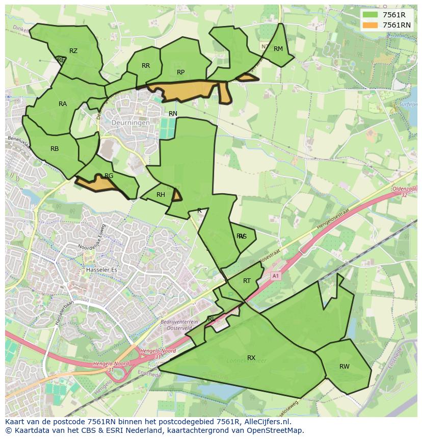 Afbeelding van het postcodegebied 7561 RN op de kaart.