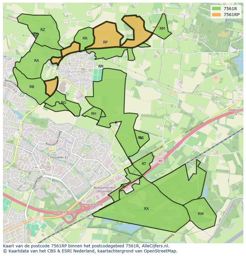 Afbeelding van het postcodegebied 7561 RP op de kaart.