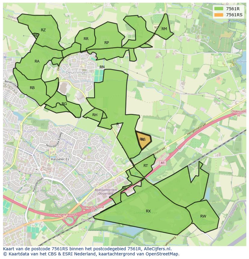 Afbeelding van het postcodegebied 7561 RS op de kaart.