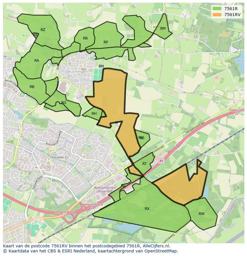 Afbeelding van het postcodegebied 7561 RV op de kaart.