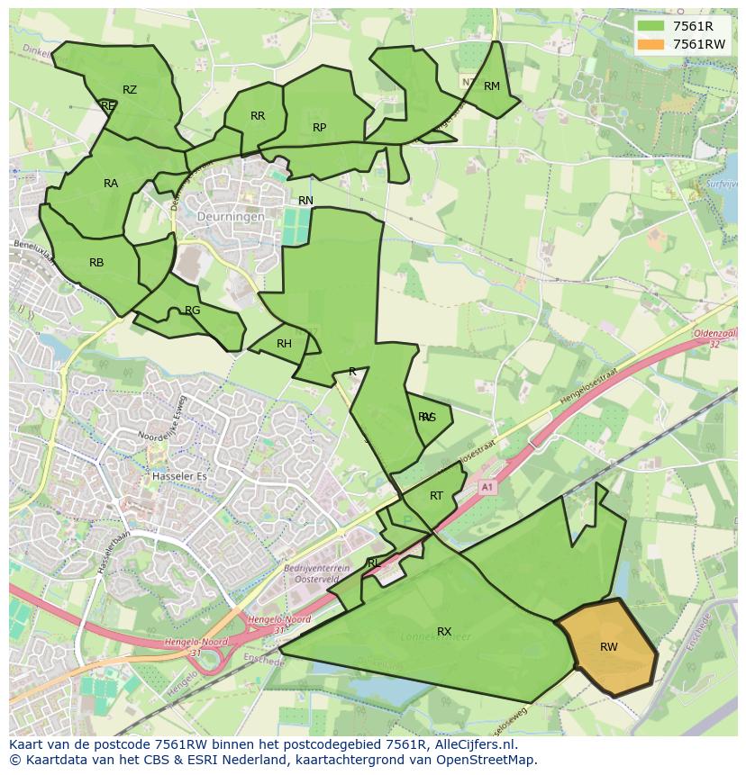 Afbeelding van het postcodegebied 7561 RW op de kaart.