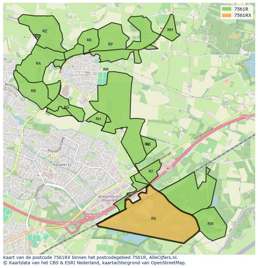 Afbeelding van het postcodegebied 7561 RX op de kaart.
