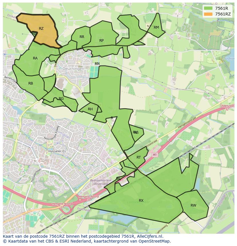 Afbeelding van het postcodegebied 7561 RZ op de kaart.
