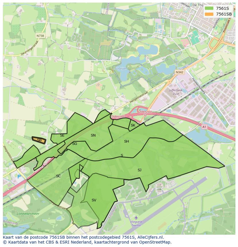 Afbeelding van het postcodegebied 7561 SB op de kaart.