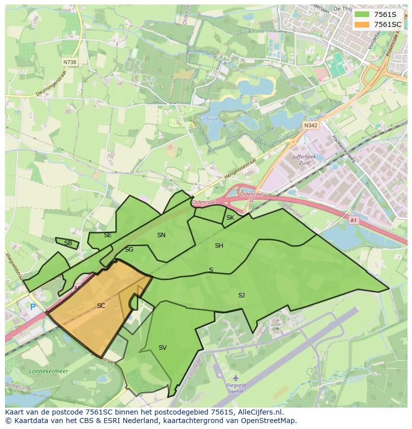 Afbeelding van het postcodegebied 7561 SC op de kaart.