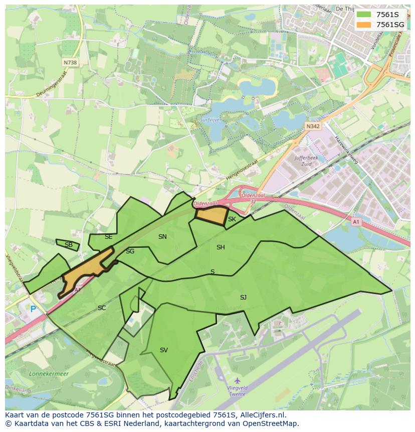 Afbeelding van het postcodegebied 7561 SG op de kaart.