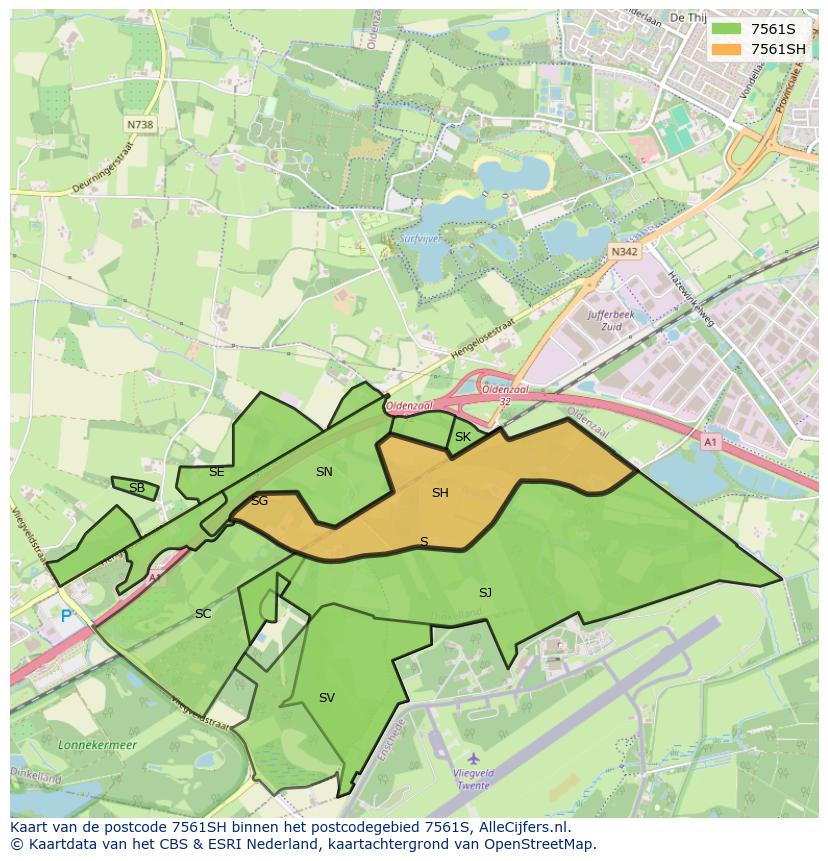 Afbeelding van het postcodegebied 7561 SH op de kaart.