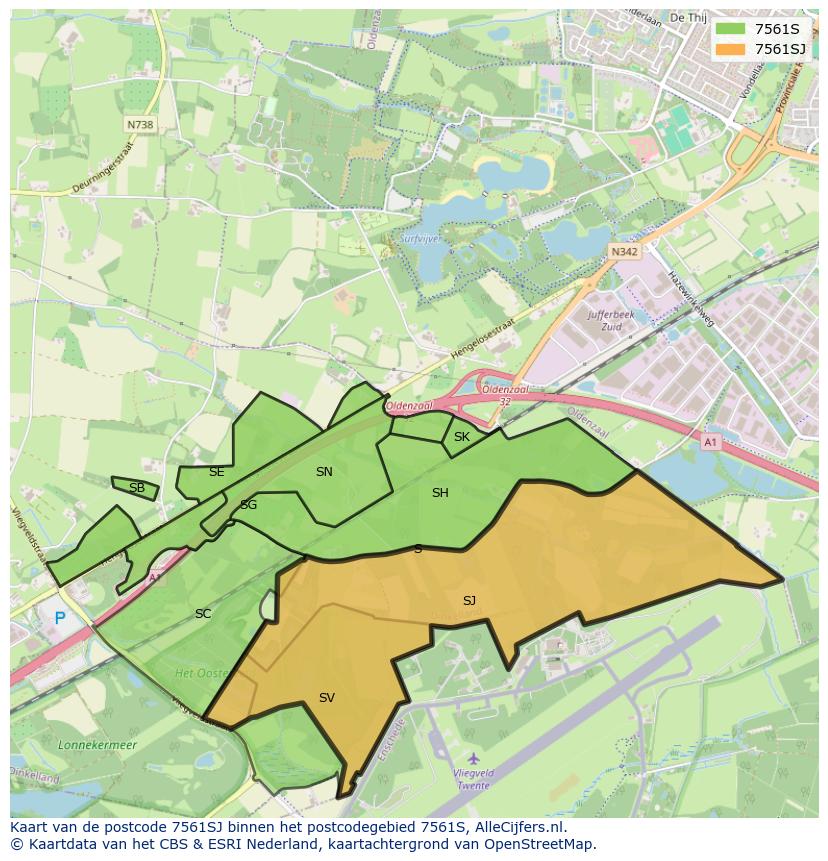 Afbeelding van het postcodegebied 7561 SJ op de kaart.