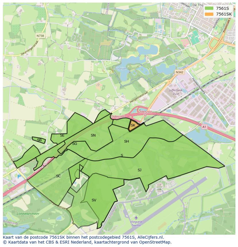 Afbeelding van het postcodegebied 7561 SK op de kaart.