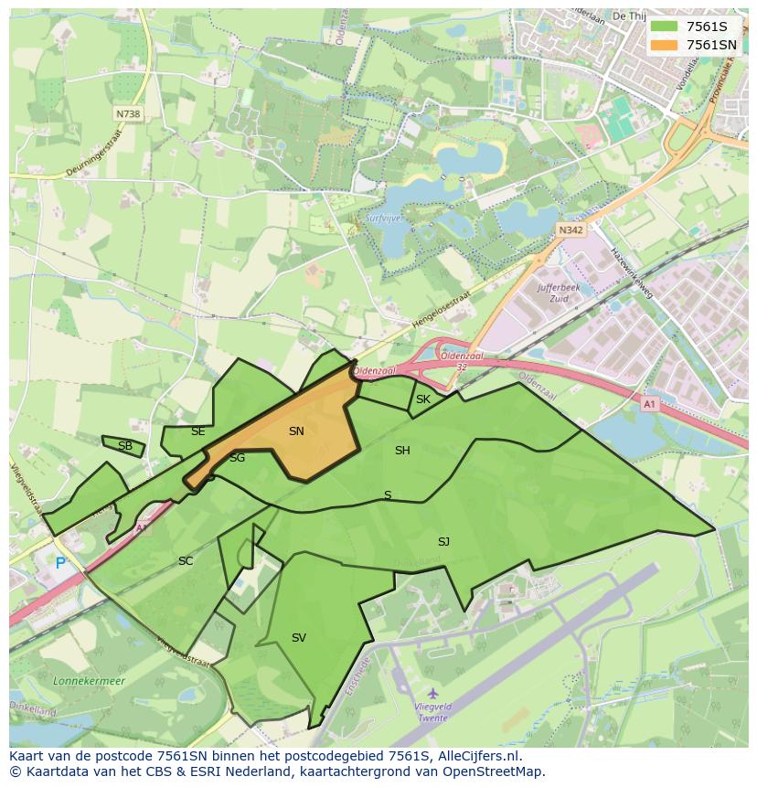 Afbeelding van het postcodegebied 7561 SN op de kaart.