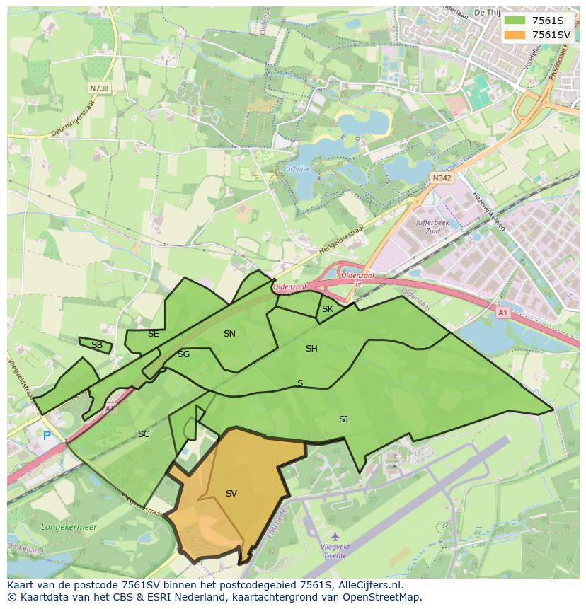 Afbeelding van het postcodegebied 7561 SV op de kaart.