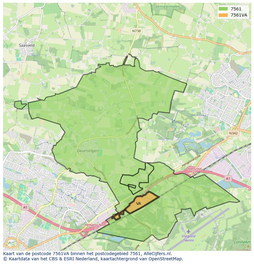Afbeelding van het postcodegebied 7561 VA op de kaart.