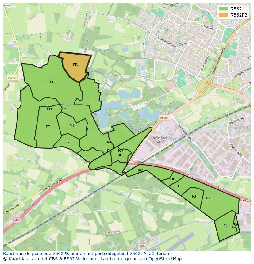 Afbeelding van het postcodegebied 7562 PB op de kaart.