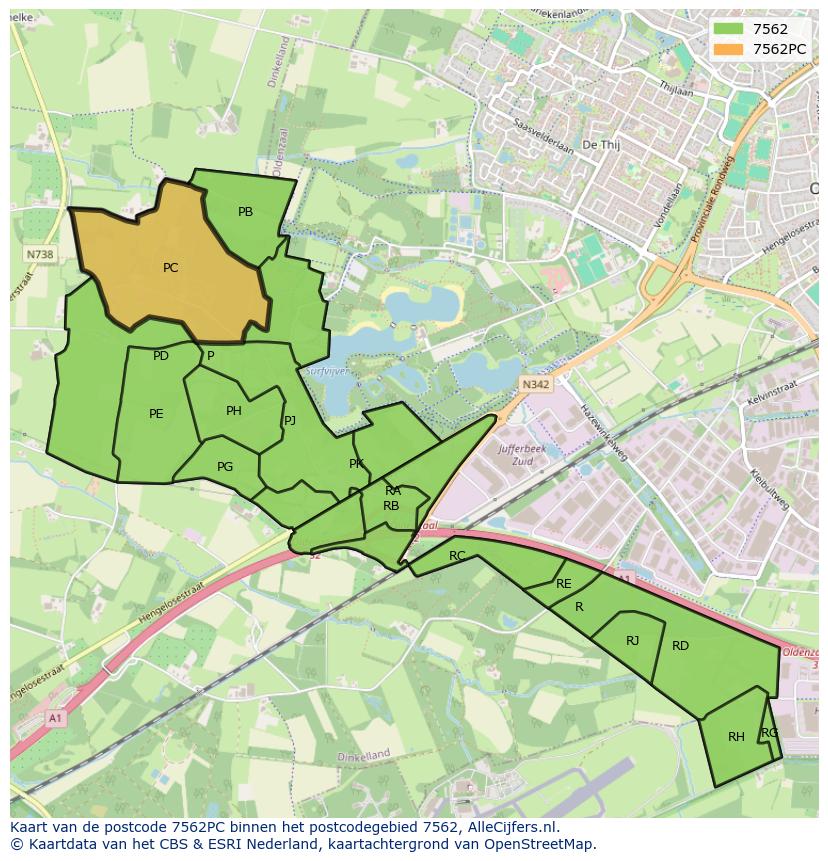 Afbeelding van het postcodegebied 7562 PC op de kaart.
