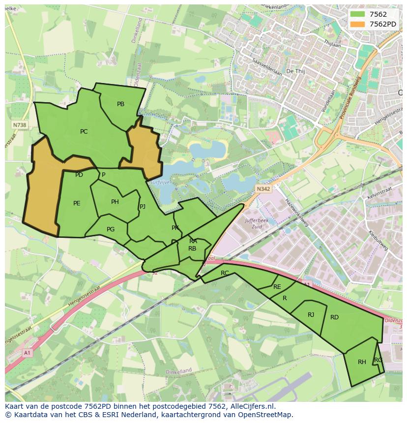 Afbeelding van het postcodegebied 7562 PD op de kaart.