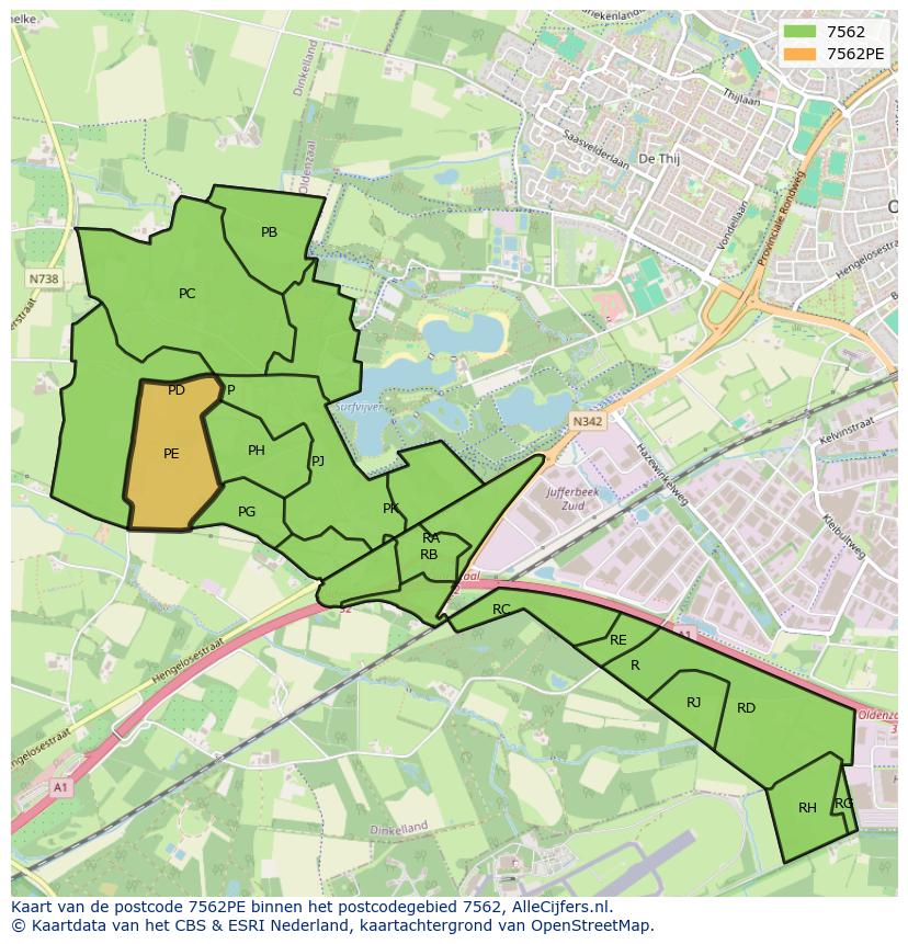Afbeelding van het postcodegebied 7562 PE op de kaart.
