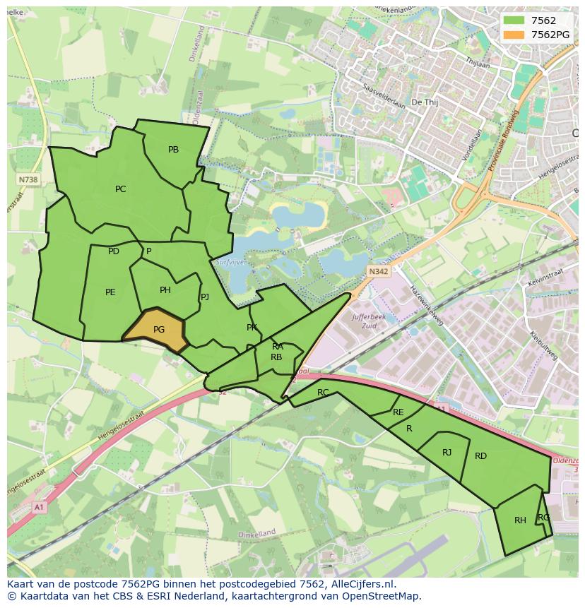 Afbeelding van het postcodegebied 7562 PG op de kaart.