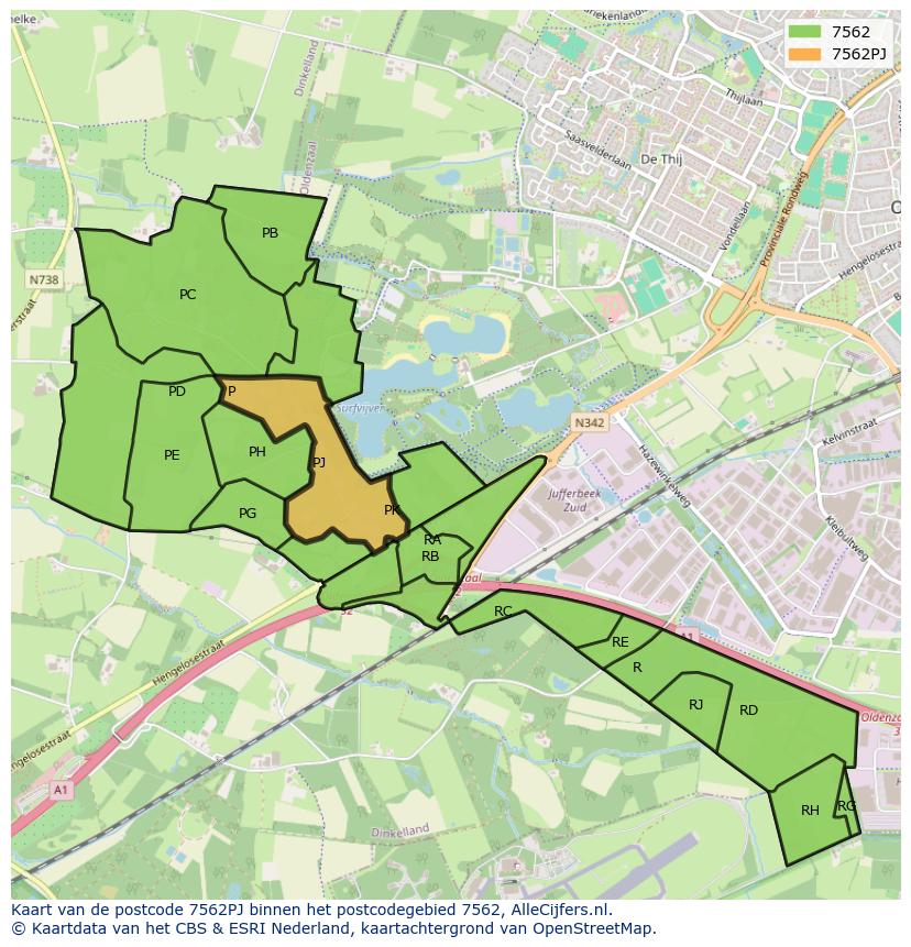 Afbeelding van het postcodegebied 7562 PJ op de kaart.