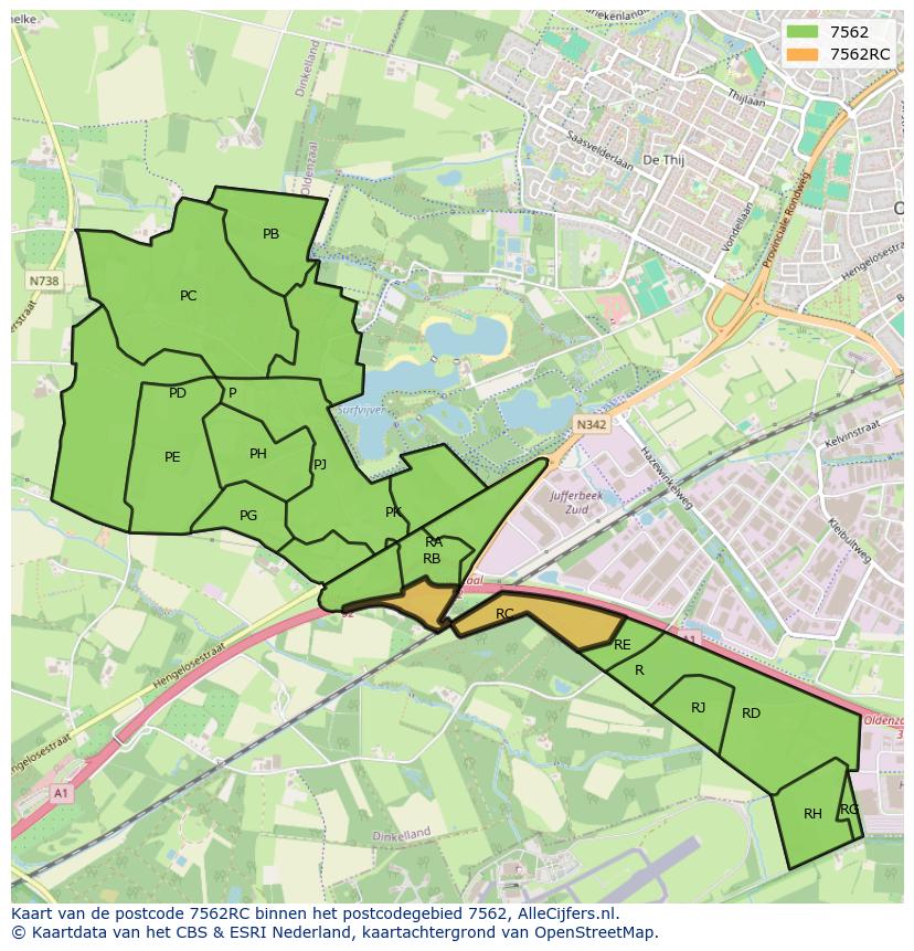 Afbeelding van het postcodegebied 7562 RC op de kaart.